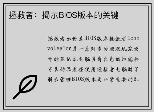拯救者：揭示BIOS版本的关键